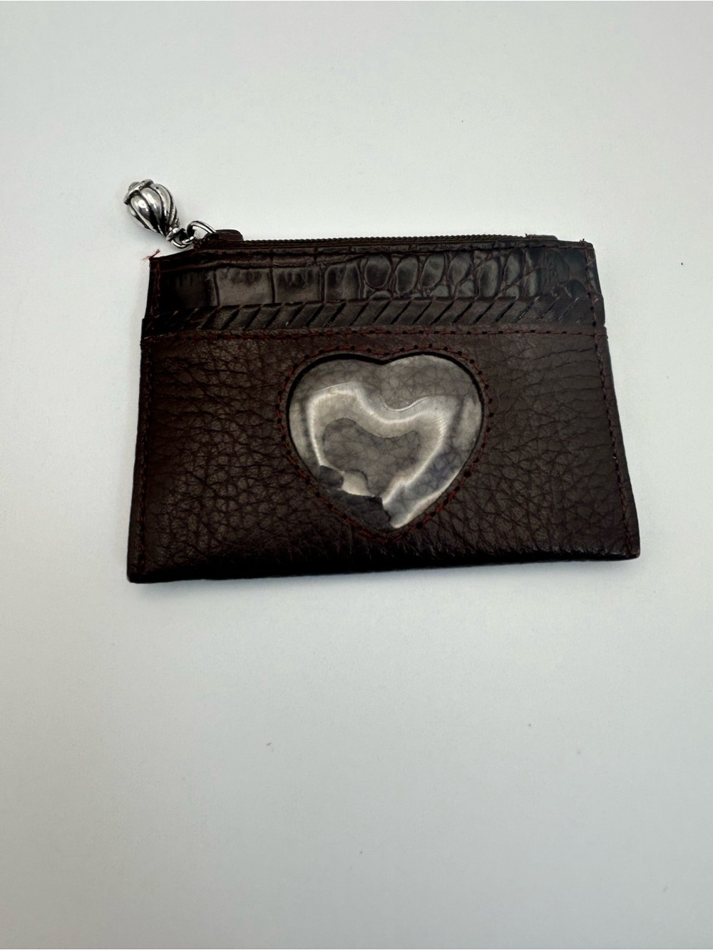 Brighton Dark Brown Leather Slim Coin Purse Wallet About 4" x 3"